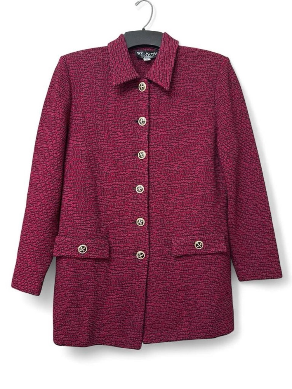 St. John Raspberry-Red Tweed Collar Jacket